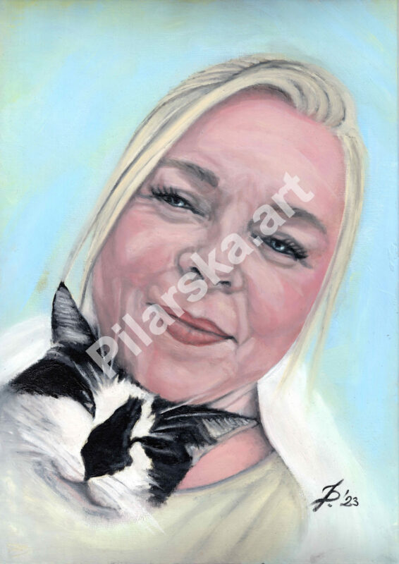 Dama z kotem - Portret olejny wykonany na zamówienie ze zdjęcia dla klienta