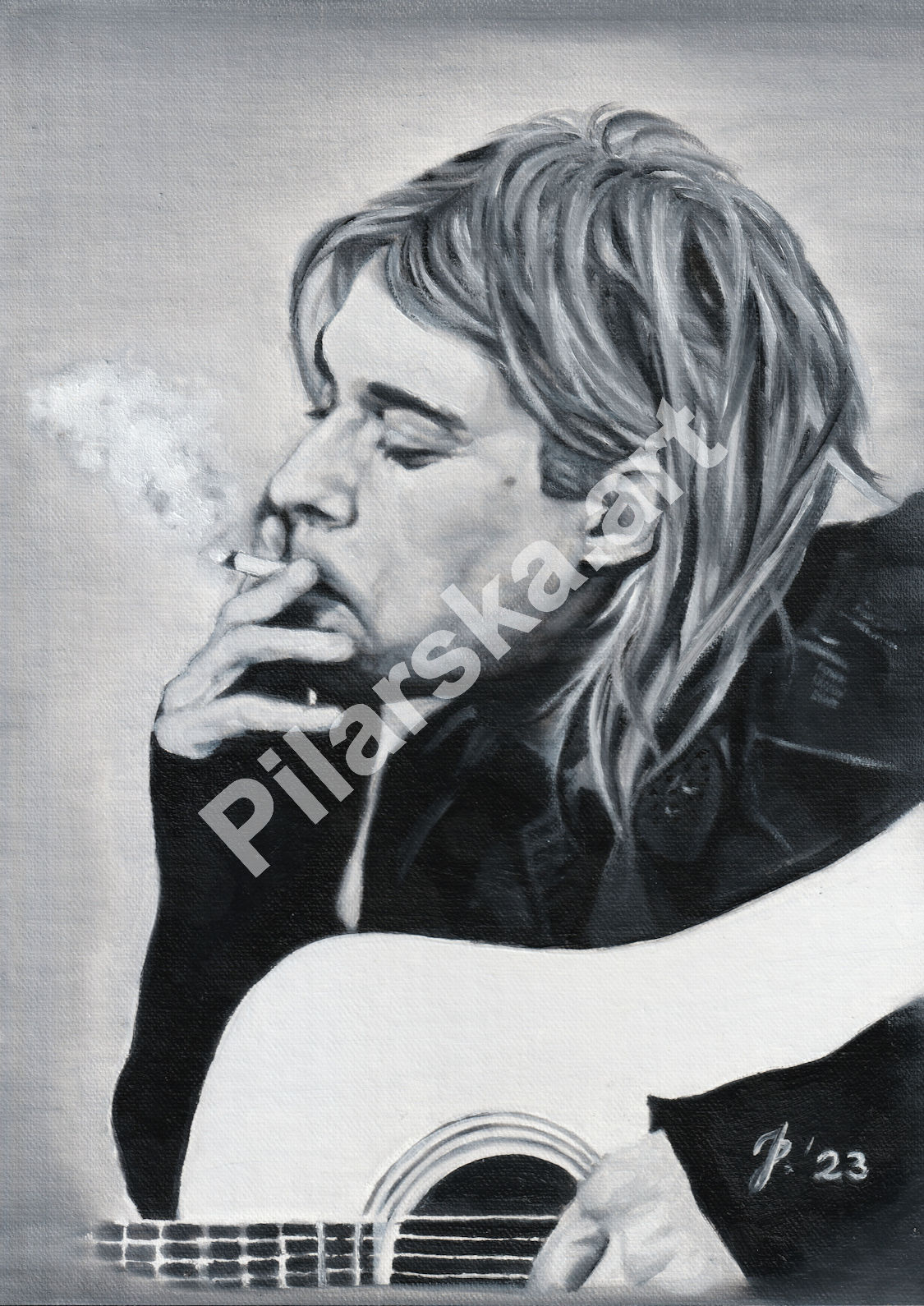 Kurt Cobain - Nirvana - portret olejny artysty muzyka wykonany na zamówienie ze zdjęcia